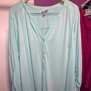 Ava & Viv 4x Aqua Popover Blouse
